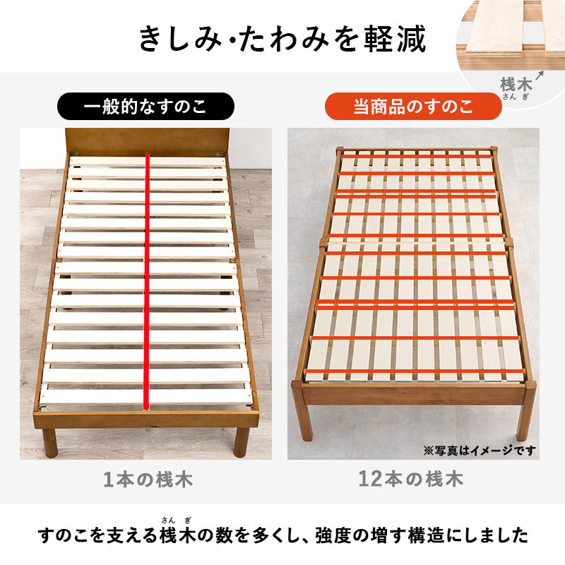 組立簡単 宮棚付きシングルベッド ネジなし 工具 便利 セミダブル クイーン 天然木 通気性 湿気対策 カビ対策