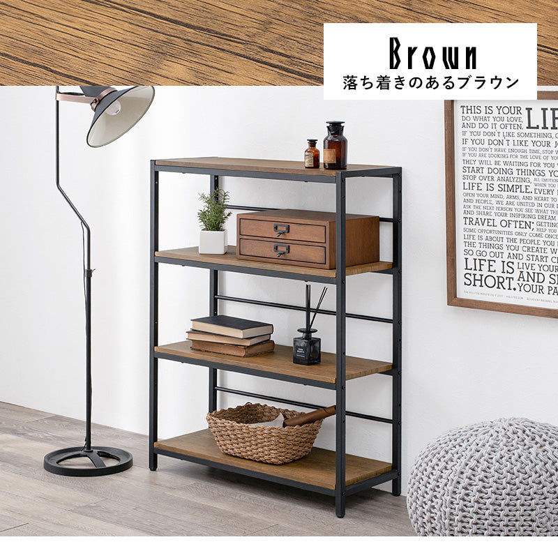ラック 収納家具 本棚 オープン アイアンフレーム オープンラック 木目 棚板 アイアン フレーム 4段タイプ