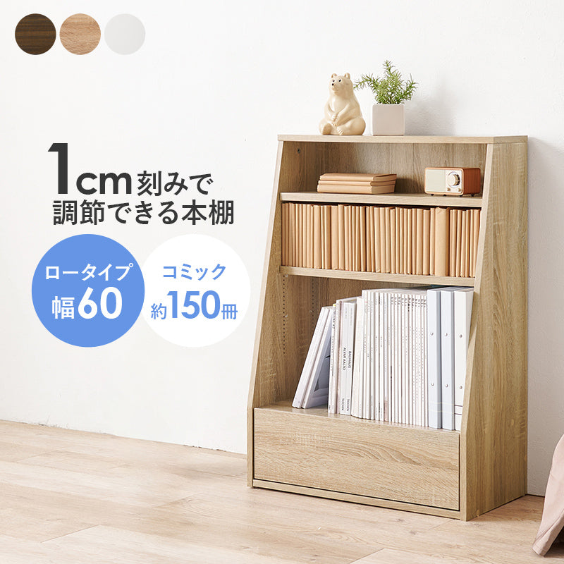 ブックラック 本棚 収納家具 ラック 収納 1cmピッチ ピッチ 棚板 調節 広い 奥行 引出し 日用 幅60cm おしゃれ