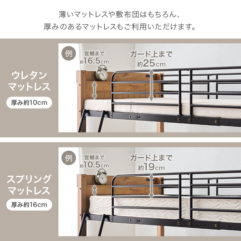 ロフトベッド ベッド 天然木 天然 スチール 床面 活用 広い シングル セミダブル ダブル クイーン 通気性