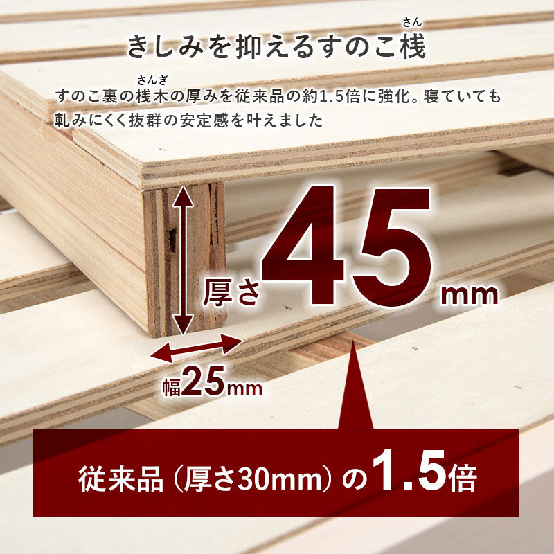 マットレス付シングルベッド 少ない 木製すのこベッド 容量 引出し 収納 ポケットコイルマットレスセット