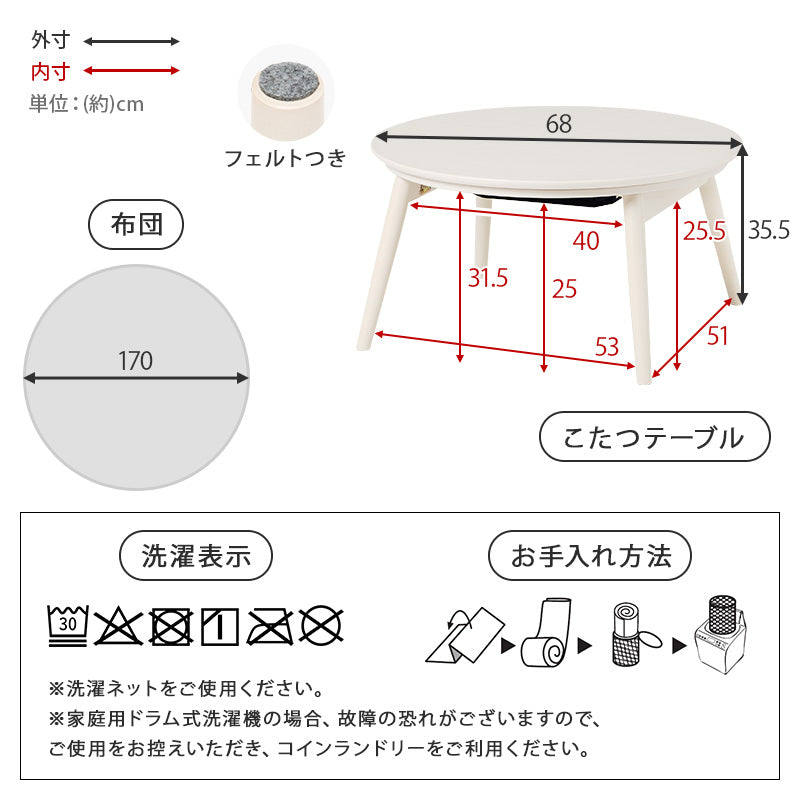 こたつ うす掛け布団 2点セット 丸型 楕円 おしゃれ コンパクト 丸い 可愛い 丸型こたつ フォルム 特徴