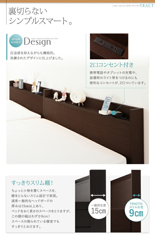 【新商品】組立設置付 大容量収納ファミリーチェストベッド TRACT トラクト 薄型スタンダードボンネルコイルマットレス付き B+C ワイドK200 送料無料
