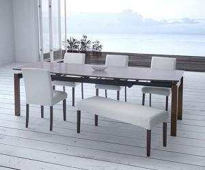 【新商品】組立設置付き 天然木ウォールナット材 デザイン伸縮ダイニングセット WALSTER ウォルスター 6点セット(テーブル+チェア4脚+ベンチ1脚) W140-240 送料無料