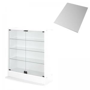 【新商品】LED付きコレクションラック ワイド 本体 両開きタイプ 背面ミラー1枚セット 奥行29 送料無料