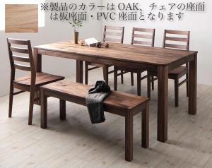 総無垢材ワイドダイニング Cursus クルスス 6点セット(テーブル+チェア4脚+ベンチ1脚) オーク 板座×PVC座 W180 送料無料