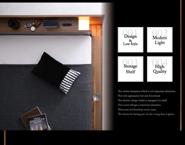 【新商品】組立設置付き モダンライト・コンセント付きローベッド Burlington バーリントン スタンダードポケットコイルマットレス付き ダブル 送料無料