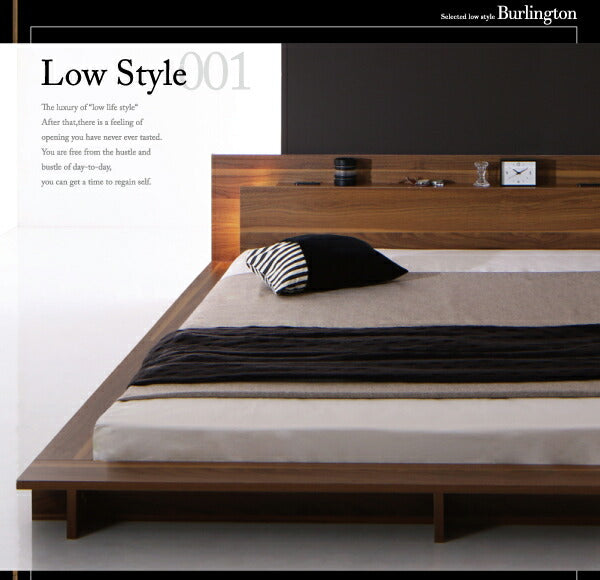 【新商品】組立設置付き モダンライト・コンセント付きローベッド Burlington バーリントン プレミアムポケットコイルマットレス付き シングル 送料無料