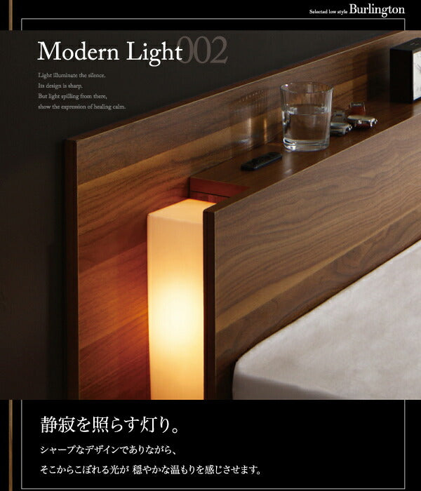 【新商品】組立設置付き モダンライト・コンセント付きローベッド Burlington バーリントン プレミアムポケットコイルマットレス付き シングル 送料無料