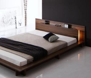 【新商品】組立設置付き モダンライト・コンセント付きローベッド Burlington バーリントン プレミアムポケットコイルマットレス付き ダブル 送料無料