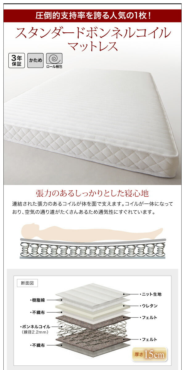 棚・コンセント付きデザインすのこベッド Reister レイスター 国産カバーポケットコイルマットレス付き シングル 送料無料
