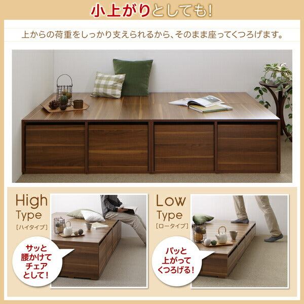 【新商品】布団で寝られる大容量収納ベッド Semper センペール 薄型プレミアムポケットコイルマットレス付き 引出し2杯 ロータイプ シングル 送料無料