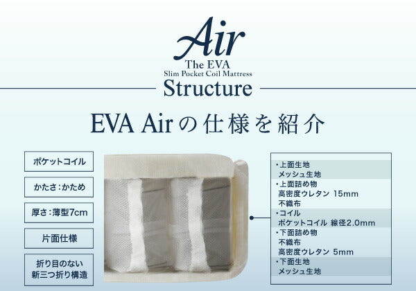 折りたたんで収納できる ポケットコイル入り 快眠 敷布団マットレス 薄型・軽量・高通気 EVA Air エヴァ エアー シングル レギュラー丈 送料無料
