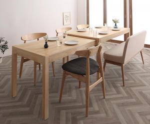 【新商品】組立設置付き 北欧デザイン スライド伸縮テーブル ダイニングセット SORA ソラ 6点セット(テーブル+チェア4脚+ソファベンチ1脚) W135-235 送料無料