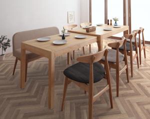 【新商品】組立設置付き 北欧デザイン スライド伸縮テーブル ダイニングセット SORA ソラ 8点セット(テーブル+チェア6脚+ソファベンチ1脚) W135-235 送料無料