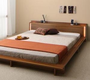 【新商品】組立設置付き モダンライト・棚・コンセント付きデザインフロアローベッド Makati マカティ プレミアムポケットコイルマットレス付き シングル 送料無料