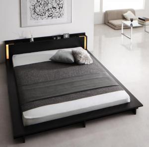 組立設置付き モダンライト・棚・コンセント付きデザインフロアローベッド SPERANZA スペランツァ スタンダードボンネルコイルマットレス付き クイーン(Q×1) 送料無料