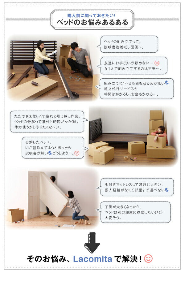 工具いらずの組み立て・分解簡単収納ベッド Lacomita ラコミタ ポケットコイルマットレス付き セミダブル 送料無料