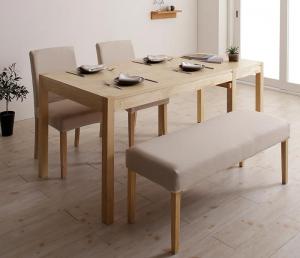 【新商品】組立設置付き 無段階に広がる スライド伸縮テーブル ダイニングセット Magie+ マージィプラス 4点セット(テーブル+チェア2脚+ベンチ1脚) シンプルタイプ W120-200 送料無料