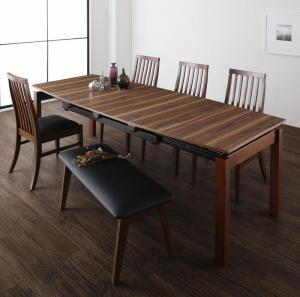 【新商品】組立設置付き 天然木ウォールナット材 ハイバックチェア ダイニング Austin オースティン 6点セット(テーブル+チェア4脚+ベンチ1脚) W140-240 送料無料