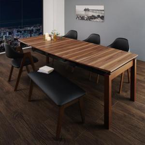 【新商品】組立設置付き 北欧テイスト 天然木ウォールナット材 伸縮ダイニングセット Aurora オーロラ 6点セット(テーブル+チェア4脚+ベンチ1脚) W140-240 送料無料