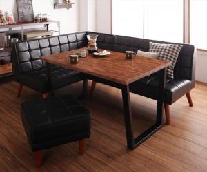 【新商品】組立設置付き 古木風 ヴィンテージ カフェスタイル リビングダイニング TOLD トルド 4点セット(テーブル+ソファ1脚+アームソファ1脚+スツール1脚) 左アーム W120 送料無料