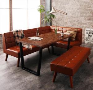 【新商品】組立設置付き 古木風 ヴィンテージ アメリカンスタイル リビングダイニング 99 ダブルナイン 4点セット(テーブル+ソファ1脚+アームソファ1脚+ベンチ1脚) 右アーム W120 送料無料