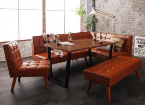 【新商品】組立設置付き 古木風 ヴィンテージ アメリカンスタイル リビングダイニング 99 ダブルナイン 5点セット(テーブル+ソファ1脚+アームソファ1脚+チェア1脚+ベンチ1脚) 右アーム W120 送料無料