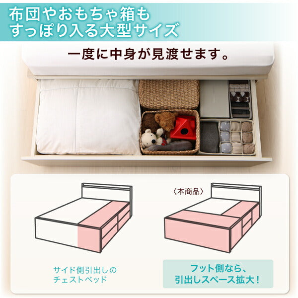 【新商品】組立設置付 国産 ワイド深型引き出しチェストベッド 棚・コンセント付 Lage ラージュ 薄型プレミアムボンネルコイルマットレス付き シングル 送料無料