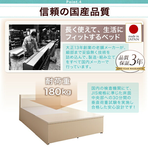 組立設置付 国産 ワイド深型引き出しチェストベッド 棚・コンセント付 Lage ラージュ 薄型プレミアムポケットコイルマットレス付き シングル 送料無料
