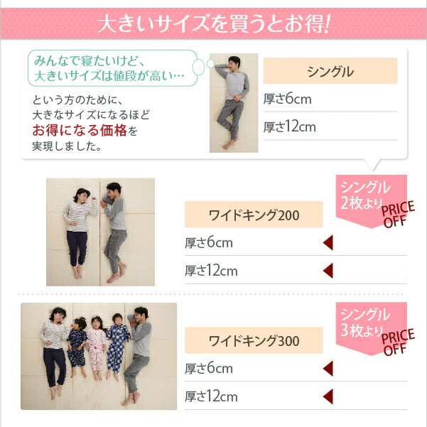 【新商品】豊富な6サイズ展開 厚さが選べる 寝心地も満足なひろびろファミリーマットレス ワイドK200 厚さ6cm 送料無料