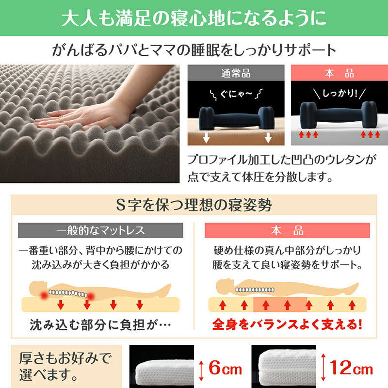 厚さが選べる 高通気・抗菌防臭 ファミリーマットレス敷き布団 ワイドK280 厚さ12cm 送料無料