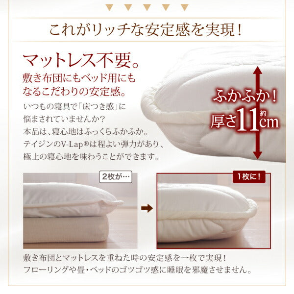 【新商品】テイジン V-Lap使用 日本製 朝の目覚めを考えた 腰にやさしい 高弾力四層敷き布団 セミダブル 送料無料