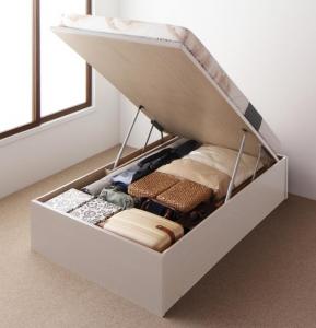 【新商品】お客様組立 国産跳ね上げ収納ベッド Regless リグレス 薄型プレミアムポケットコイルマットレス付き 縦開き セミシングル 深さレギュラー 送料無料