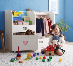 【新商品】落書きが消せる ホワイトキッズ収納シリーズ 2点セット(絵本ラック・ハンガーラック) 女の子向け 送料無料