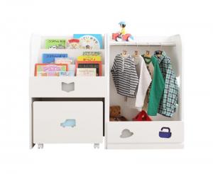 【新商品】落書きが消せる ホワイトキッズ収納シリーズ 2点セット(絵本ラック・ハンガーラック) 男の子向け 送料無料