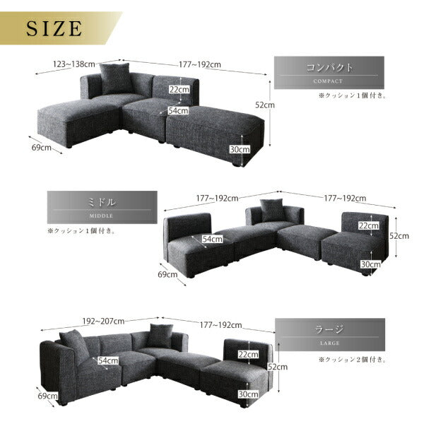 【新商品】レイアウト自由自在 ユニットデザインコーナーソファセット UNONU ウノン ソファ&オットマンセット ミドルタイプ 4P 送料無料