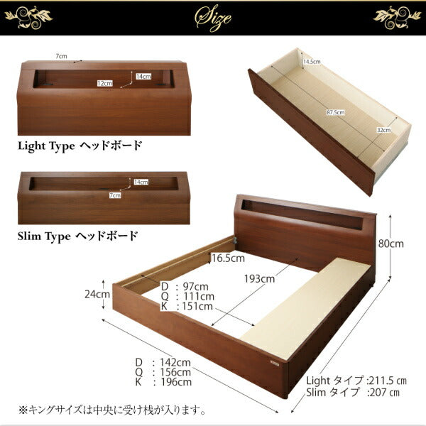 【新商品】高級ウォルナット材ワイドサイズ収納ベッド Fenrir フェンリル ベッドフレームのみ スリムタイプ クイーン 送料無料