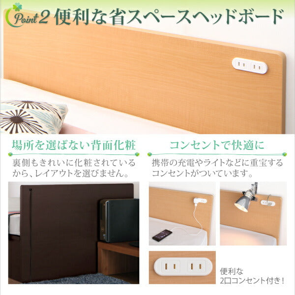 組立設置付 コンセント付き国産コンパクトチェスト収納ベッド Flumen フルーメン 薄型スタンダードポケットコイルマットレス付き セミシングル ショート丈 送料無料