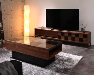 国産完成品 ウォルナット調 引き戸リビング収納シリーズ Ibura イブラ 2点セット(テレビボード+センターテーブル) W180 送料無料