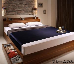 【新商品】棚・コンセント付収納ベッド Irvine アーヴァイン ベッドフレームのみ ダブル 送料無料