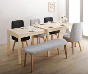 【新商品】回転イス付き 北欧スライド伸縮ダイニングテーブルセット Joseph ヨセフ 6点セット(テーブル+チェア4脚+ベンチ1脚) W120-200 送料無料