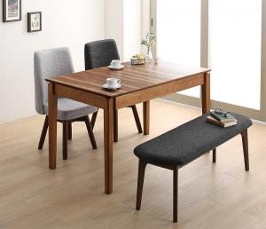 【新商品】組立設置付き 回転イス付き ウォールナット3段階伸縮ダイニングセット Walkot ウォルコット 4点セット(テーブル+チェア2脚+ベンチ1脚) W120-180 送料無料