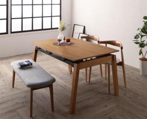 【新商品】組立設置付き オーク材・ウォールナット材 北欧伸縮式ダイニング Jole ジョール 4点セット(テーブル+チェア2脚+ベンチ1脚) W140-240 送料無料