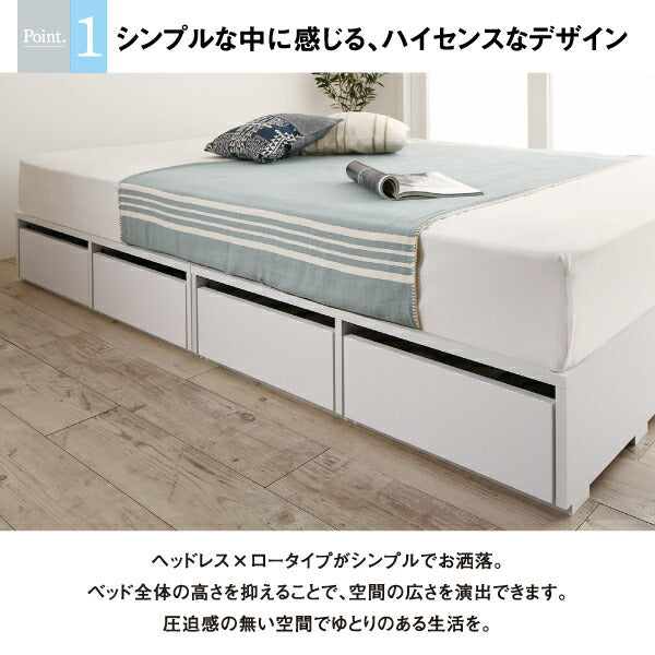 組立設置付き 選べる引出収納付きシンプルデザインローベッド Menoce メノーチェ スタンダードポケットコイルマットレス付き 引き出し4杯 セミダブル 送料無料