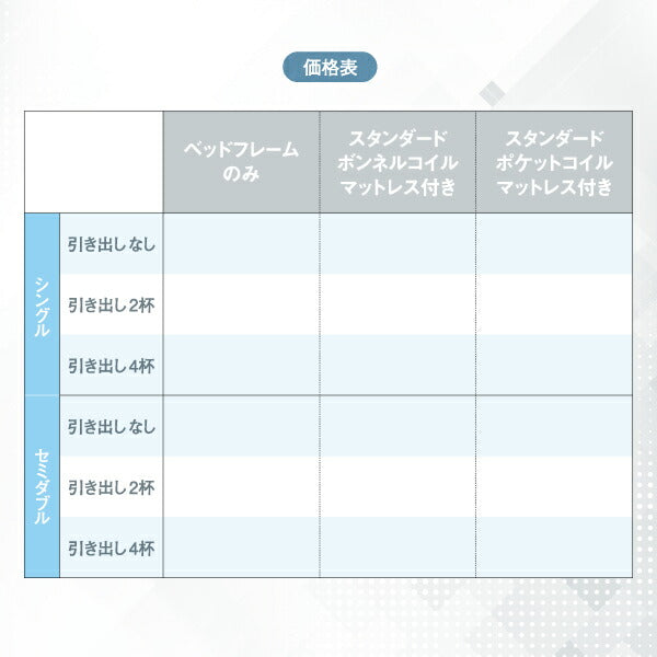 組立設置付き 選べる引出収納付きシンプルデザインローベッド Menoce メノーチェ スタンダードポケットコイルマットレス付き 引き出し4杯 セミダブル 送料無料