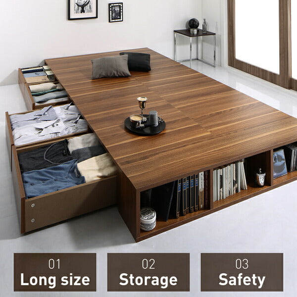 【新商品】衣装ケースも入る大容量デザイン収納ロングサイズベッド Daryl-long ダリル・ロング 引き出し4杯 シングル ロング丈 送料無料