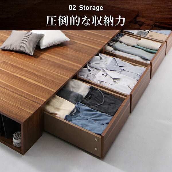 【新商品】衣装ケースも入る大容量デザイン収納ロングサイズベッド Daryl-long ダリル・ロング 引き出し4杯 シングル ロング丈 送料無料