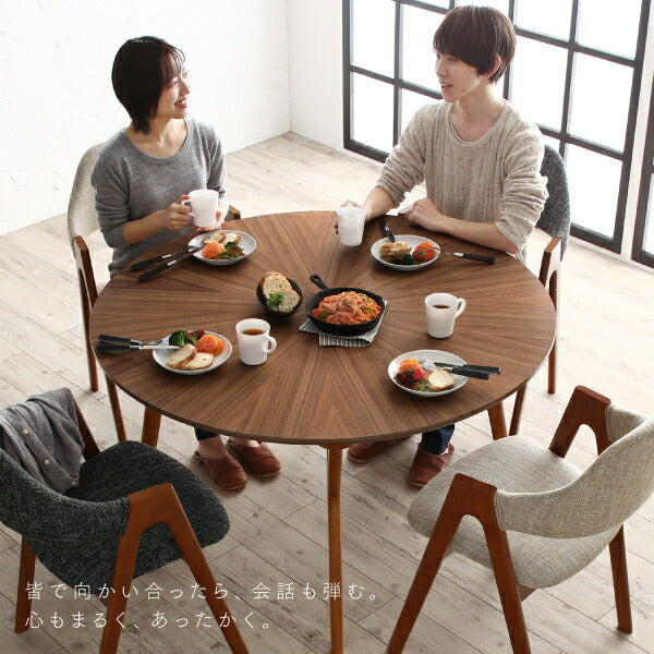 【新商品】組立設置付き ウォールナットの光線張り北欧デザイン丸テーブルダイニング ennut エンナット 3点セット(テーブル+チェア2脚) 直径120 送料無料