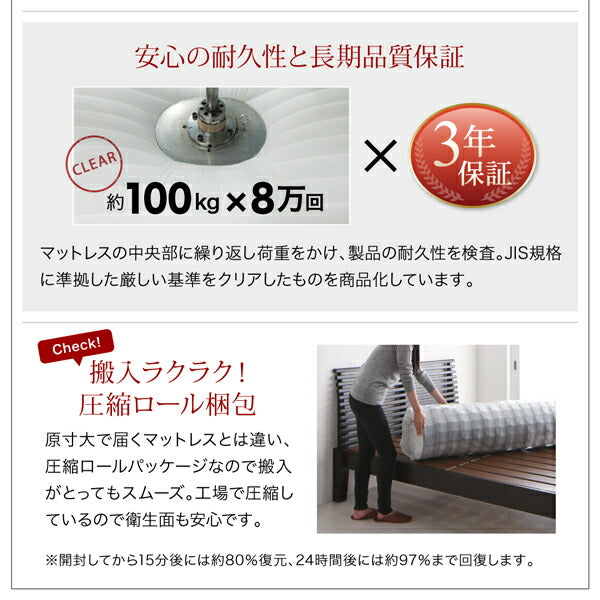 お客様組立 通気性抜群 すのこ構造 棚コンセント付 跳ね上げベッド Retiro レティーロ スタンダードポケットコイルマットレス付き シングル 深さラージ 送料無料